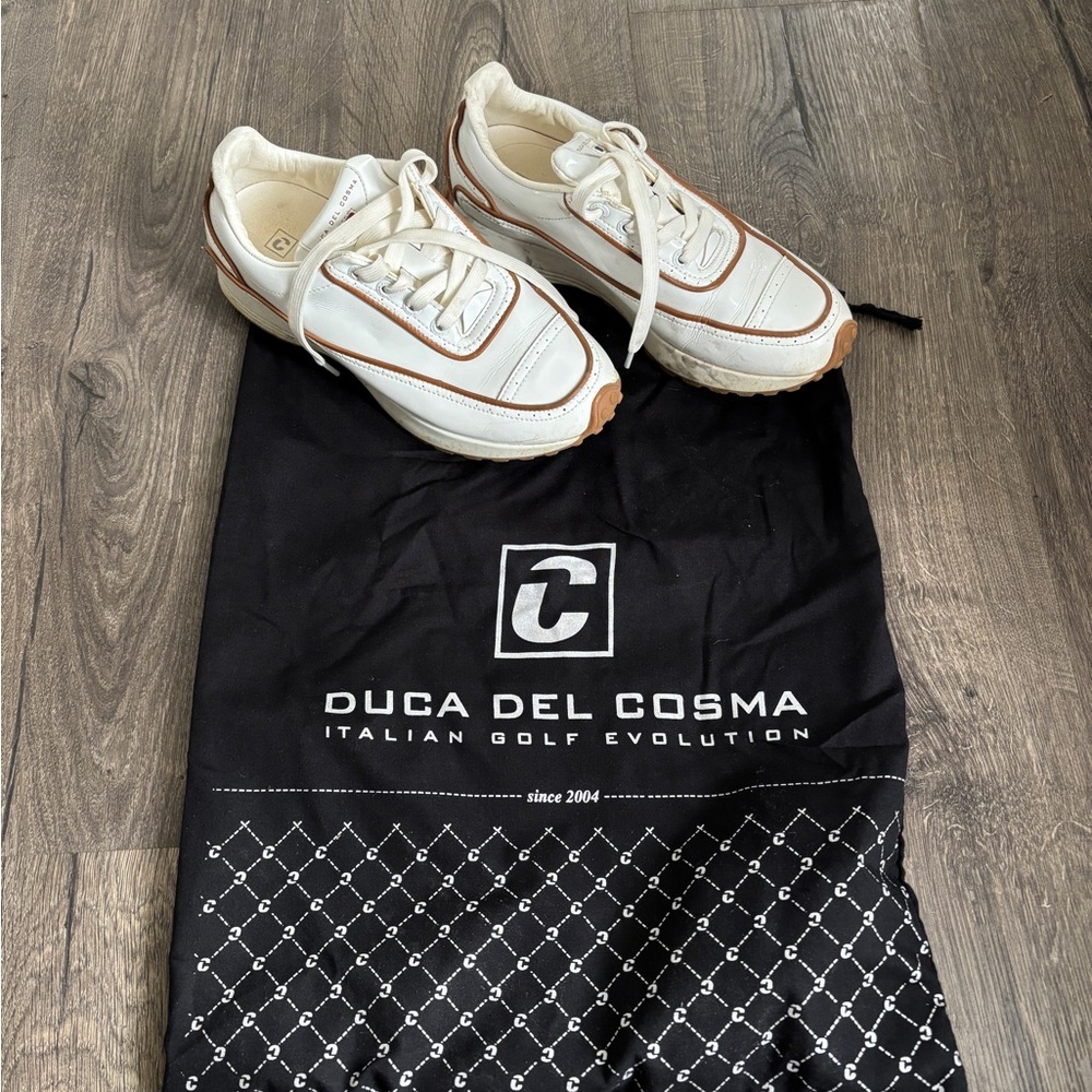 Duca Del Cosma Women's White & Brown Leather Golf Sneakers